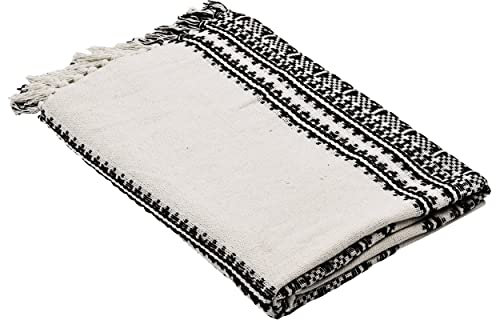 EGLO LIVING Decke Longlac, Kuscheldecke im Industrial Design, Wolldecke für Couch, Sofadecke aus Baumwolle in Creme und Schwarz, 130x170 cm
