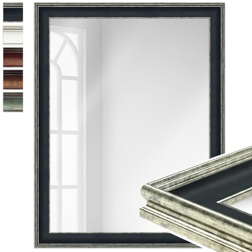 WANDStyle großer Spiegel Schwarz, großer Wandspiegel Vintage 70x90 cm | Barock Spiegel, Ganzkörperspiegel, Hängespiegel groß, Badspiegel Kunststoff, Flurspiegel Wand, H235 Made in Germany