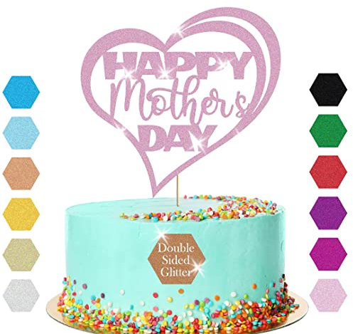 Happy Mother's Day Glitter Heart Design Cake Topper Birthday Decoration(Rose Gold)