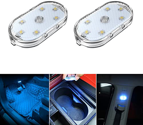2 PCS Car Led Lights Interior,Ice Blue Ambient Lighting Interior,USB Rechargeable Car Interior Reading Light