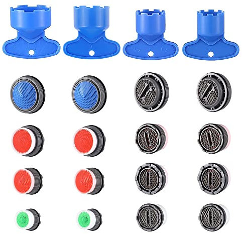 BouGPeng 16 Piezas Aireador Grifo M24 M22 M18 M16 Macho Boquilla Fregadero 24mm 22mm 18mm 16mm Aireadores con Llave Filtro Economizador de Agua para Grifo de Lavabo de Cocina y Baño