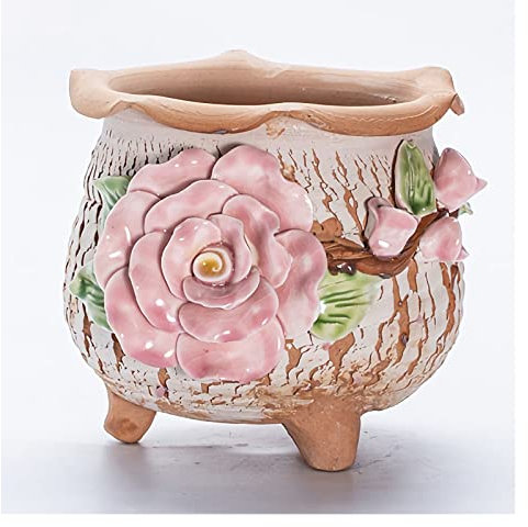 CFLNYC Pot de fleurs rustique fait à la main en terre cuite avec drainage 12 cm