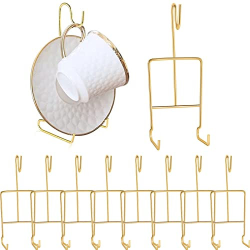 Beenle-Icey 8Pcs Tea Cup and Saucer Display Metal Cup Saucer Holder Elegant Tea Cup Display Stand Vintage Tea Cup Saucer Rack for Kitchen Plate Teapot Coffee Mug