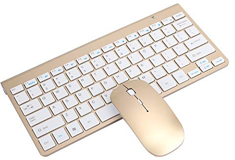 KIMISS Kabellose Tastatur, Kabellose Maus, Kabelloses Tastatur-Maus-Set, Ultradünn, Stumm, Heimbüro, Cfor OMPuter-Zubehör, 2,4 G (Gold) (Gold)