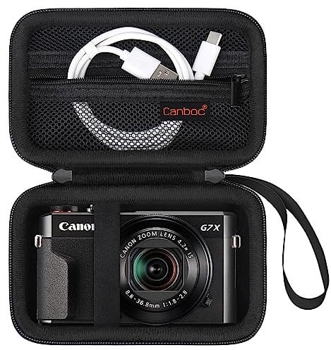 Canboc Kameratasche für Canon PowerShot G7 X Mark II/G7X Mark III Digital 4K Vlogging Kamera, Point and Shoot 4K Videokamera Tasche, Reißverschluss Mesh Tasche passt USB Kabel, Batterien, Schwarz