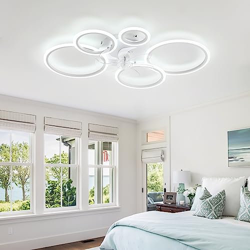 KeLuKes 100cm White Ceiling Fan Light with Memory Function, Ring Ceiling Fan with Lamp, Dc Silent Dimmable Timer 6 Speed Fans with Lights for Bedroom Living Room