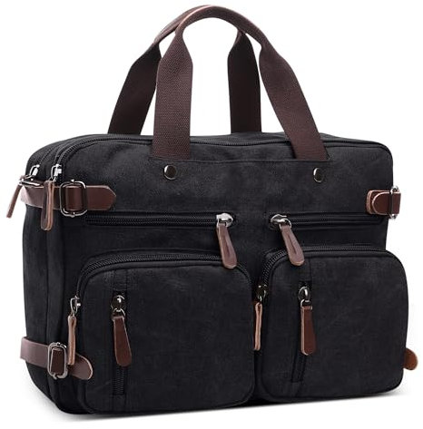 DEEVORCA Canvas Rucksack Herren Vintage Mode Schulrucksack 15 Zoll Laptoptasche Handtasche für Reisen Lässig Arbeit Camping Täglich Leinwand Tagesrucksack Herren Messenger Bag Schwarz