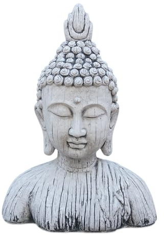 gartendekoparadies.de Imposante Buddha Büste, Steinfigur, H. 57 cm, 28 kg, Grau, frostsicher aus Steinguss für Außenbereich
