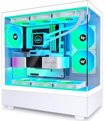 KEDIERS PC Gehäuse- vorinstalliert 6 ARGB-Lüfter, ATX Mid Tower Gaming Gehäuse, mit doppeltem gehärtetem Glas Vollbild Computergehäuse
