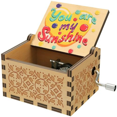 Musikboxen mit Aufschrift You are My Sunshine, mit Handkurbel verziert, antikes Spieluhr, Geschenk für Kinder/Freunde/Liebhaber/Mutter, Valentinstag/Geburtstag/Weihnachten (Holz-Herz)