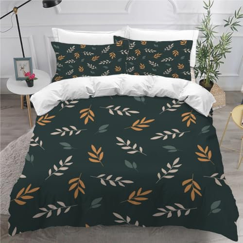 ViriVi Bettwäsche 200x200 3 teilig Bettbezug-Karikatur Bettwäsche-Sets 200x200 Mikrofaser mit 2 Kissenbezüge 80x80cm,Bettwäsche Set Muster Blattpflanzen für Doppelbett mit Reißverschluss