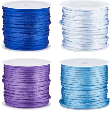 SUNNYCLUE 44 Yards 4 Rolls Nylon String 2mm Royal Blue Purple Nylon Cord Satin Rattail Cord String Trim Silk Chinese Knot Friendship Bracelet Beading for Braiding Craft Kumihimo