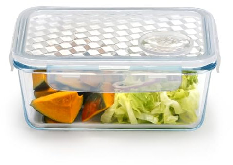 NUTRIUPS 1L Boîtes Alimentaire en Verre, Récipient en Verre avec Couvercle, Boîte Conservation Alimentaire, Passe au Micro-ondes et au Four (PAS LES COUVERTS)-Rectangulaire
