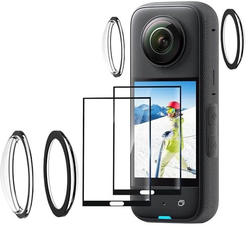 For Insta 360 X3 Lens Guards with Screen Protector Tempered Glass 0.3mm 9H Hardness Film Screen Protective Cover Accessories Ultra HD Scratch Resistant Anti-Bubble