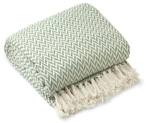 Emma Barclay Throw Blanket For Sofas Bed Extra Large Recycled Cotton Throws For Settees In Pistachio Green Throw Scandi Woven Blankets - Cherokee Collection 50 x 60 (127cm x 152cm) Pistachio Green
