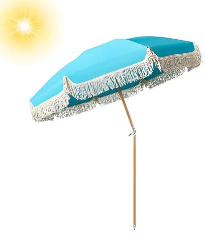180cm Gartenschirm Groß Uv Schutz Sonnenschirm Tragbarer Mit Quasten Strandschirm Windfest Stabil Balkonschirm Neigbar Mit Tragetasche Für Garten Strand Outdoor/8 Rippen ( Color : Blue , Size : 180cm/