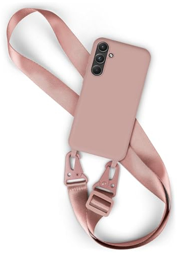 moex Hover Cover für Samsung Galaxy A55 5G Handyhülle zum Umhängen mit Band, Hülle mit Handykette abnehmbar, Handyband & Karabiner Lanyard Soft Case mit Verstellbarer Kette, Rosa