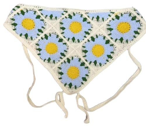 Mumuve Häkel-Stirnband mit Blume, Bohemian-Haarband, Bandana, Kopfbedeckung, Frühlingshaarband, Damen, Foto, ausgehöhltes Kopftuch, gehäkelte Stirnbänder, blau
