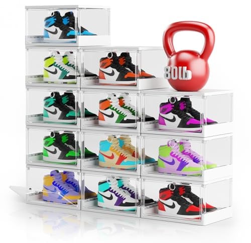 XUPAINC Dicker & Stabiler Klare Schuhkartons mit magnetischer Tür, 12er Pack Stapelbare Kartons für Kleiderschränke, Schuh-Displaykasten, Stiefel- und Hut-Organizer, Passt bis EU-Größe 48