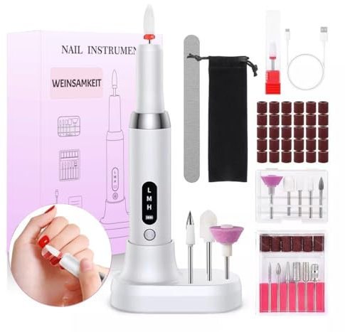 Weinsamkeit Ponceuse pour Ongles Professionnelle, 12 en 1 Lime a Ongle Electrique Sans Fil, 20000 tr/min, Vitesse et Direction Réglables Ongles Manucure Machine pour Manucure et Pedicure