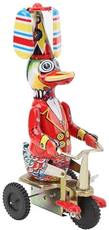 Alomejor Duck Riding Tricycle Toy, Handmade Vintage Tinplate Wind Up Toy Duck On for Adult Home Office Decor