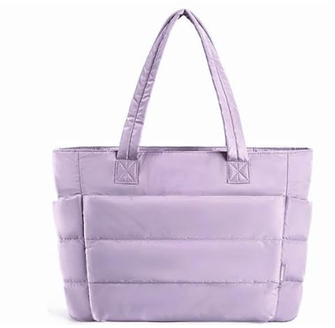 SUNAVY Puffer Tote Bag für Damen - Große Umhängetasche, Gesteppte Handtasche, Leichter Shopper, Warme Schultertasche mit Reißverschluss (Lila)