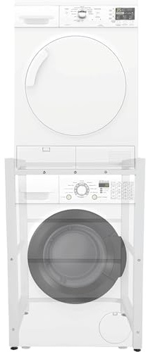 DELUKE® Waschmaschinengestell KAMED - Stahl, 105x75x62cm, Universal | Waschmaschinenregal Waschmaschinenuntergestell Zwischenbau Waschmaschine Trockner Zwischenbausatz Stapelbausatz | Weiß