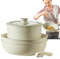 Juegos de utensilios de cocina de inducción,Juego de utensilios de cocina gourmet, Juego de sartenes y ollas seguras, Mango desmontable crema antiadherente para sartenes, juego de ollas para freír