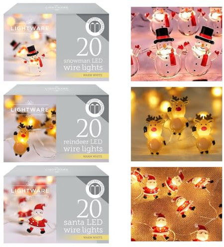 Daniel James 20 LED Copper Wire Fairy Lights – 20 Warm White Flexible LED String Lights with Snowman Figurines - Battery Operated Indoor Christmas Lights for Windows & Xmas Décor
