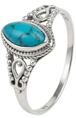mantraroma Silberring Damen 925 Sterling Silber – ellipsenförmiger Edelstein Ring, Vintage Statement Ring Schmuck, elegantes Geschenk für Frauen