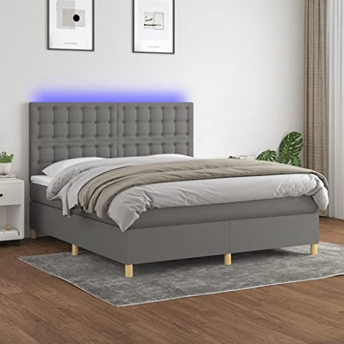 Iiaky Boxspringbett mit Matratze & LED Bett Boxspringbett Bett Mit Matratze Polsterbett Schlafzimmer MöBel Dunkelgrau 180x200 cm Stoff // 3135774