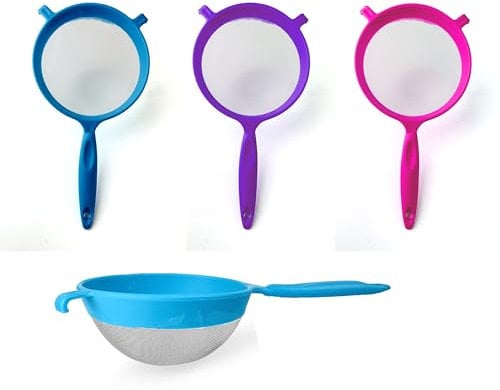 Lizzy 3pc Plastic Kitchen Strainer Sieve Fine Mesh Strainer | Pack of 3 Kitchen Mesh, Sive Cooking, Flour for Baking Rust Free Seive, Dishwasher Safe SIV, Colander