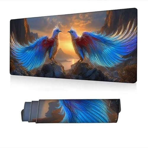 Tapis de Souris XXL 1400x600x3mm, Tapis Souris Plume Mousepad Imperméable, Oiseau Mouse Pad avec Base Antidérapant, Desk Mat avec Bords Surpiqués, Deco Bureau, Gaming Accessoire, Cadeaux Hommes S1-910