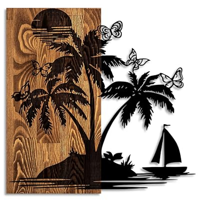Elegantes Wandaccessoire aus Holz, 57 x 58 cm | 100% Echtholz (3 cm) & Metall (1,5 mm) | Einzigartiges Design in Walnuss und Schwarz, perfekt für Ihre Wohnräume