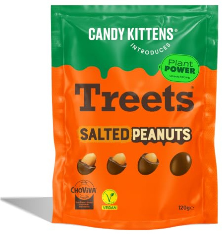 Candy Kittens Treets Salted Peanuts Vegan Chocolate Snack, 120g, 1 Pack | Salted Peanuts in Plant-Based ChoViva Chocolate, No Cocoa, Gluten & Dairy Free - Guilt-Free Snacking