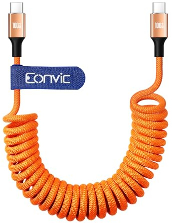 Eonvic USB Type C to USB C Data 100W PD Fast Charging Cable for iPhone 15 Pro Max Plus iPad Pro MacBookAir15 Huawei MateBook MagicBook Surface Pro7/5 (Orange, Coiled 40cm)