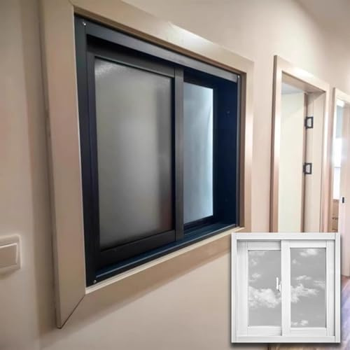 Fenêtre coulissante horizontale personnalisable en aluminium avec moustiquaire for sous-sol et ventilation de cuisine - Verre trempé de 5 mm(White,46x20in)