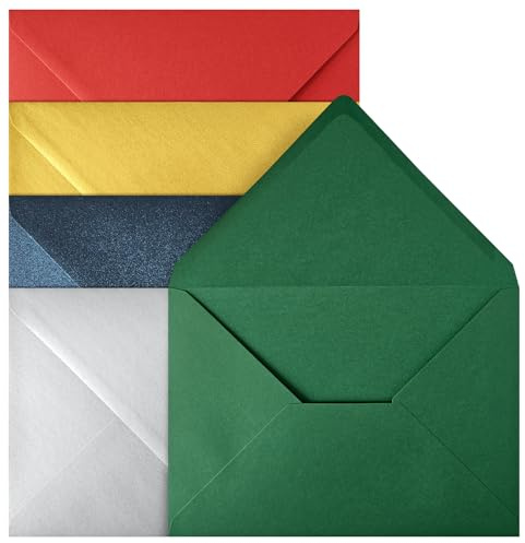 Netuno 20 Briefumschläge Weihnachtsfarben DIN C5 16,2x22,9 cm edel | Großes farbiges Kuvert-Set für Glückwunschkarten, Hochzeit, Geburtstag, Weihnachten, Ostern, Taufe, Kommunion & Konfirmation
