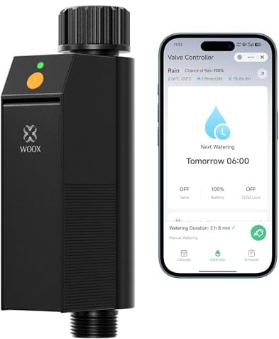 WOOX Programmatore Irrigazione WiFi Intelligente, Senza Hub Richiesto 2,4GHz Timer Irrigazione, App/Controllo Vocale, IP65 Impermeabile Centralina Irrigazione Automatica, Ritardo Pioggia & Manuale