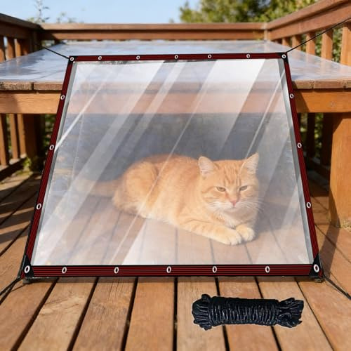 Bâche pour Pergola 150 x 400 cm, en PVC, Imperméable, Transparente, Résistant Aux UV et Déchirure, Bâche Transparente pour Pergola avec Œillets Corde Meuble,Jardin, A