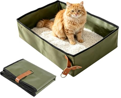 Lettiera Portatile Gatto Viaggio, Pieghevole Toilette per Gatti, Lettiera Impermeabile da Viaggio per Gatti per Interno, All'aperto, Campeggio, Viaggi, Facile da Pulire, Verde