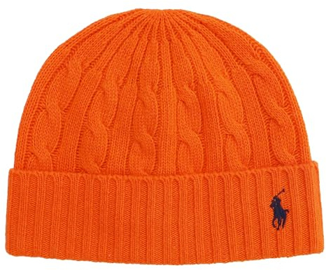 Ralph Lauren Strickmütze Mütze Classic Cable Beanie Zopfmuster Orange One Size