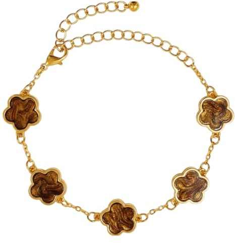 Karma NH11498013 Damen Armband Blumen Gold Schwarz Weiß Grün od. Braun modern Armkettchen Karabinerverschluss Schmuck für Frauen Damenarmband Blumenarmband