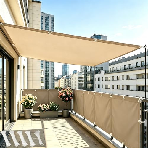 DSRDRFG Toldo Vela de Sombra Impermeable 1.5x3M Vela De Sombra Rectangular con Ojales Cuerdas, Protección UV 95% Prueba de Viento para Exteriores Terrazas Pergola Balcón Piscina, Amarillo Arena