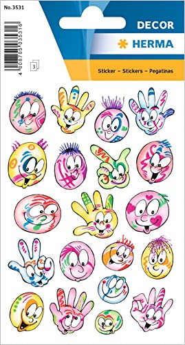 HERMA 3531 Aufkleber Smiley klein groß, 60 Stück, Belohnung Sticker mit lustigen Emoji Gesicht Motiv, Kinder Etiketten für Schule Grundschule Schüler Tagebuch Scrapbooking Geburtstag Deko DIY Basteln