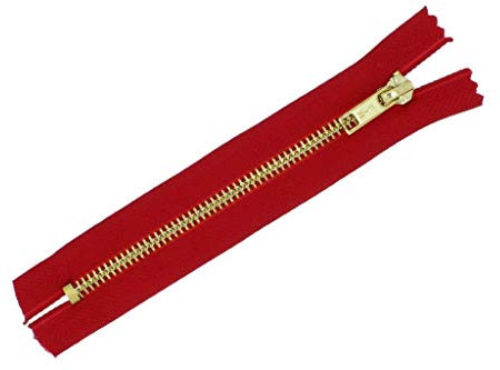 FIM Jeans Reißverschluss Nr.5 Metall Gold, Reißverschlüsse für Jeans und Hosen 8cm - 20cm, 6 - rot(148), 12cm