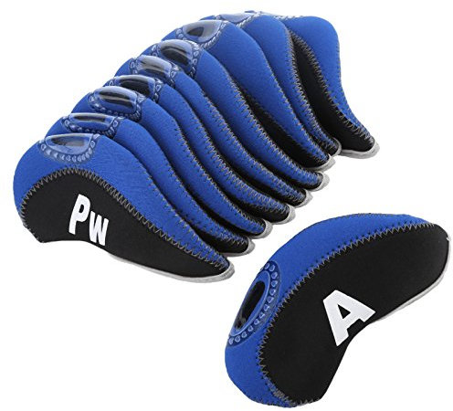 10Pcs/Set Golf Club Iron Head Covers Heads Protector Headcovers Compatible with Taylormade Ping Mizuno Titleist Callaway-Black&BLue Golf Gifts for Men