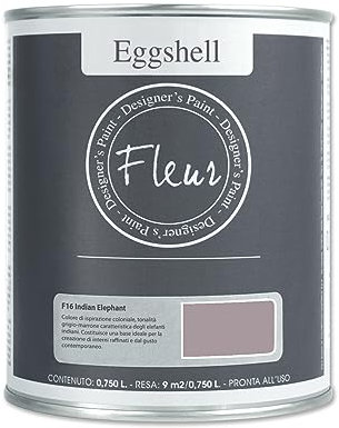 FLEUR DESIGNER'S PAINT Fleur Eggshell Emaille seidenmatt hohe Widerstandsfähigkeit für Möbel und große Oberflächen - 0,75 l - Indian Elephant