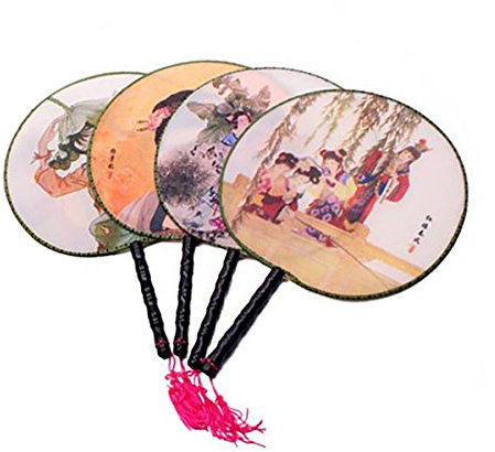 Set of 4 Round Chinese Ancient Hand Fan Classic Palace Paddle Hand Fan