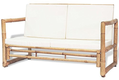 Festnight Banc en Bambou 2 Places avec Coussin pour Salon de Jardin 115 x 65 x 72 cm